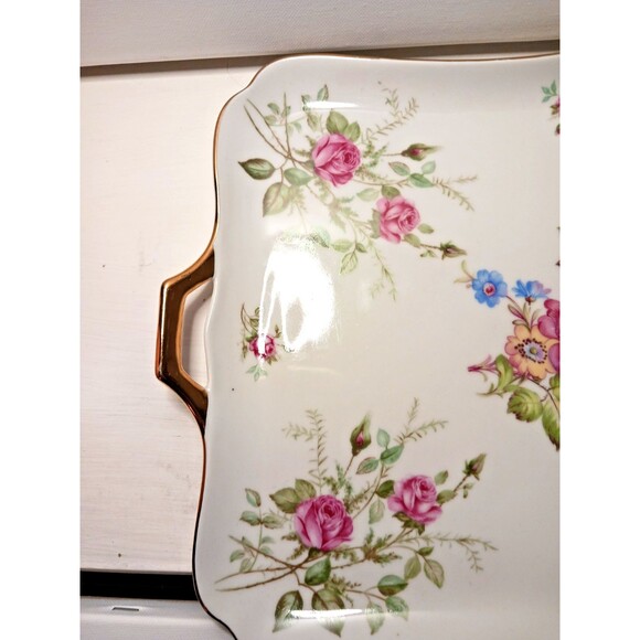 Cico Bavaria German Porcelain Serving Tray with Pink Roses circa 1940s - Picture 10 of 12